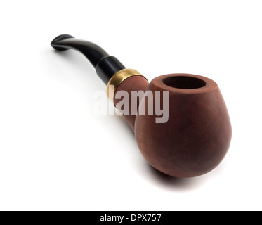 Classic wooden tobacco pipe isolated on white Stock Photo