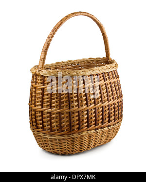 Old empty wicker basket isolated on white Stock Photo
