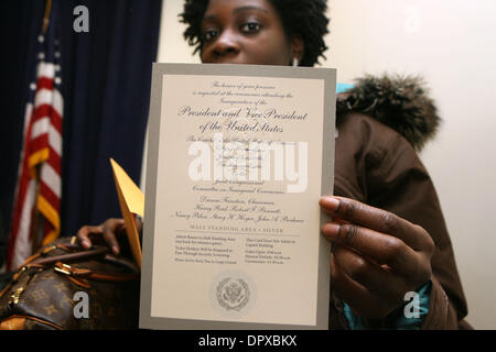 Jan 16, 2009 - Manhattan, New York, USA - MARIBETH WHITE, 22 of Brooklyn holding her ticket. Senator Schumer received this morning New Yorkers that won the presidential inauguration ticket lottery. (Credit Image: © Mariela Lombard/ZUMA Press) RESTRICTIONS: * New York City Newspapers Rights OUT * Stock Photo