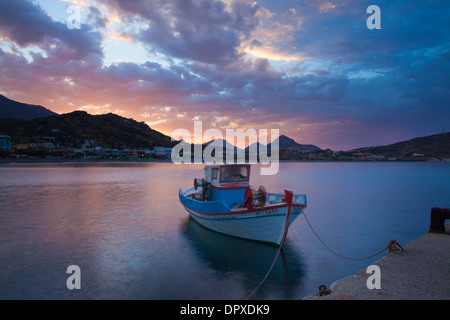 Sunrise over Plakias Harbour, Rethymnon District, Crete, Greece. Stock Photo