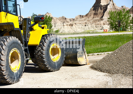 Bulldozer at Work. Road Construction Zone in South Dakota. Stock Photo