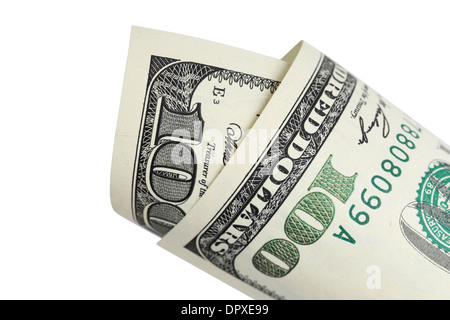 One hundred dollar bill rolled on a white background Stock Photo - Alamy