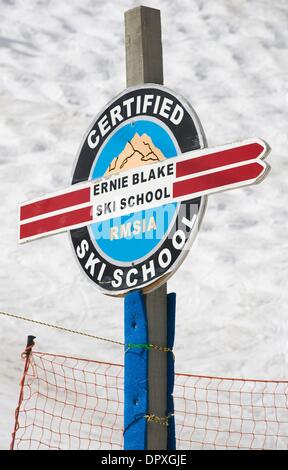 Mar 23, 2009 - Taos , New Mexico, U.S. - A sign commemorating the area founder Ernie Blake, whose family still run the area. The ski area in Taos, New Mexico has installed a terrain park to accomodate the snowboarders which were new this season, along with two new Extreme runs and a green energy policy for 2009. (Credit Image: Â© Ralph Lauer/ZUMApress.com) Stock Photo