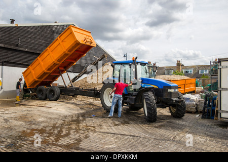 Whitstable Harbour Shellfish Factory New Holland Tractor and Tipper Trailer Stock Photo