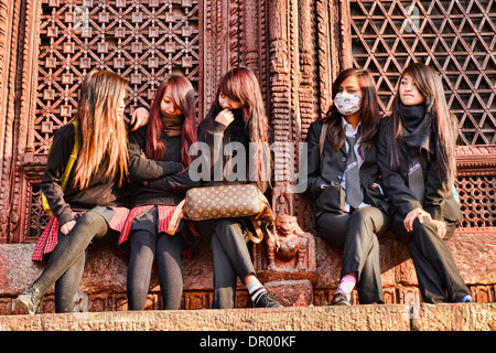Nepali schoolgirls in Durbar Square, Kathmandu, Nepal 