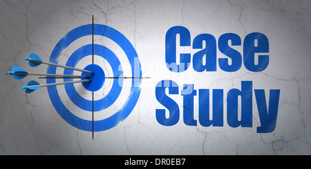 Education concept: target and Case Study on wall background Stock Photo