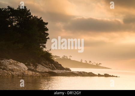 Beutiful morning light reflecting in the mediterranean sea at the island of Thassos, Greece. Stock Photo