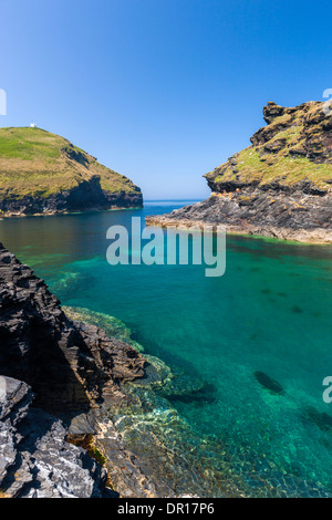 Entrance to Boscastle Harbour, on the north coast of Cornwall, England, UK, Europe.