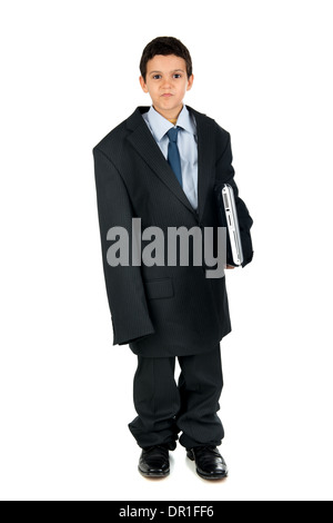 Young boy dressed with a big man's suit Stock Photo