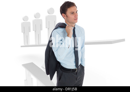 Composite image of serious businessman holding his jacket Stock Photo