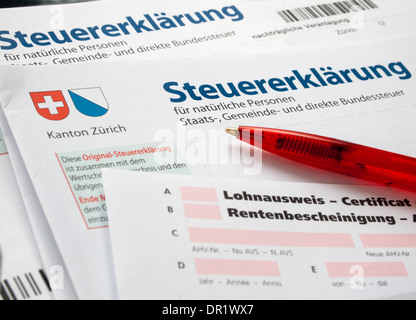 a Swiss tax form for annual tax declaration as used in the county of Zurich. Switzerland Stock Photo