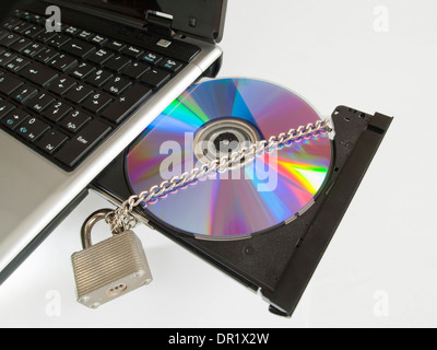CD ROM in the CD drive of a labtop computer Stock Photo