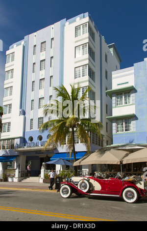 Moshe Levy vintage car parked on Miami's Ocean Drive Stock Photo