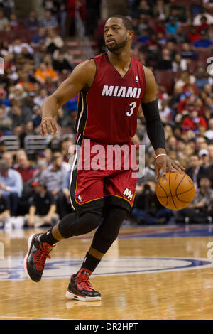 January 17, 2014: Miami Heat shooting guard Dwyane Wade (3) in action during the NBA game between the Miami Heat and the Philadelphia 76ers at the Wells Fargo Center in Philadelphia, Pennsylvania. The Heat win 101-86. Christopher Szagola/Cal Sport Media Stock Photo