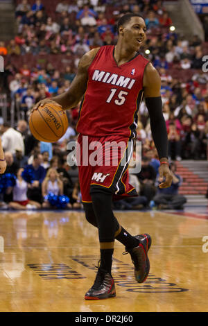 January 17, 2014: Miami Heat point guard Mario Chalmers (15) in action during the NBA game between the Miami Heat and the Philadelphia 76ers at the Wells Fargo Center in Philadelphia, Pennsylvania. The Heat win 101-86. Christopher Szagola/Cal Sport Media Stock Photo