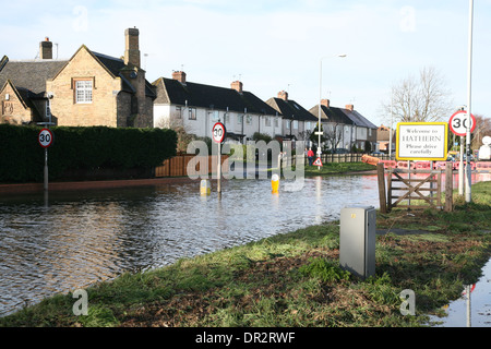 the a6 in hathern is flooded after a water mains burst on 16/1/2014 Stock Photo