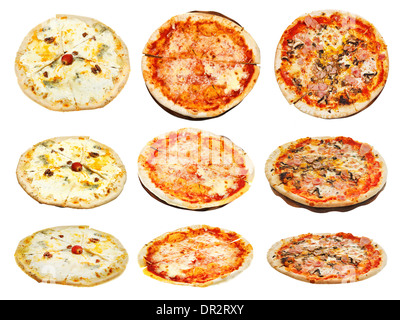 set of three kinds of italian pizza isolated on white background Stock Photo