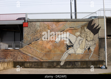 Mural by Sepe & Chazme 718 on a bridge wall in Warsaw, Poland, commemorates Polish victory in 1920 over Stalin's soviet army. Stock Photo