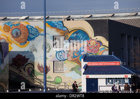 Graffiti on a back side of a Bus Station in Seville, Spain. Stock Photo