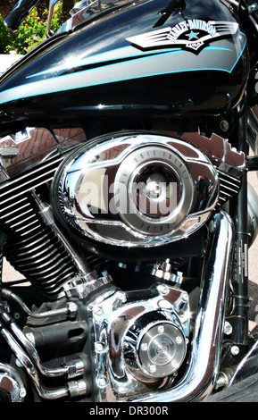 The chrome engine of a big Harley Davidson motorcycle Stock Photo