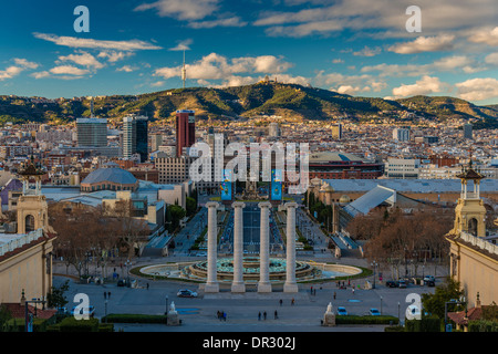 Panoramic view over Barcelona from Palau Nacional at Montjuïc, Barcelona, Catalonia, Spain Stock Photo