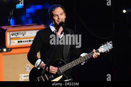 Munich, Germany. 17th Jan, 2014. Singer Peter Brugger of German band 'Sportfreunde Stiller' performs at the Bavarian Film Prize ceremony in Munich, Germany, 17 January 2014. The Bavarian Film Prize is one of the most prestigious ones in German cinema industry. Photo: TOBIAS HASE/dpa/Alamy Live News Stock Photo