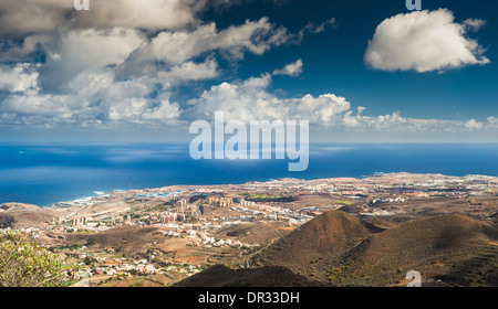 View over eastern Gran Canaria from the volcanic cone of Pico de Bandama Stock Photo