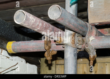 Scaffolding joints on a construction site. Stock Photo