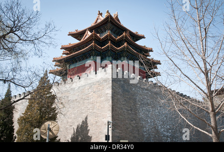 The walls with watchtower building in Forbidden City, Beijing, China Stock Photo