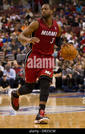 Philadelphia, Pennsylvania, USA. 17th Jan, 2014. Miami Heat shooting guard Dwyane Wade (3) in action during the NBA game between the Miami Heat and the Philadelphia 76ers at the Wells Fargo Center in Philadelphia, Pennsylvania. The Heat win 101-86. Christopher Szagola/Cal Sport Media Credit:  Cal Sport Media/Alamy Live News Stock Photo