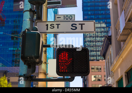 San Francisco downtown redlight on 1st street in California USA Stock Photo