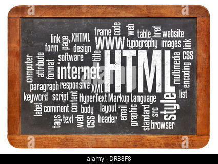 html (hypertext markup language) word cloud on a vintage slate blackboard Stock Photo