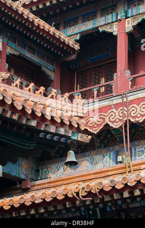 Roof details in Yonghe Temple also known as Yonghe Lamasery or simply Lama Temple in Beijing, China Stock Photo