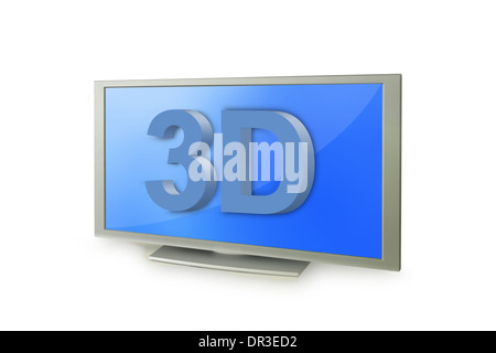 3D tv screen with 3D text Stock Photo