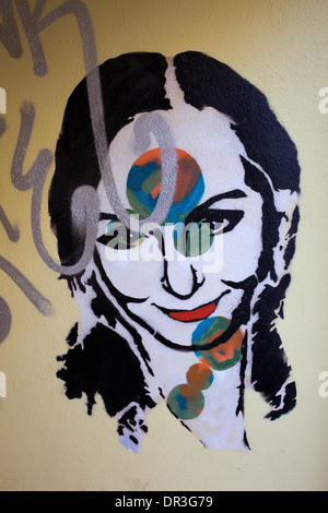 Woman portrait graffiti in Gdansk, Poland. Stock Photo
