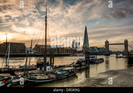 The River Thames in East London featuring landmark buildings including Butler's Wharf, the Shard and Tower Bridge