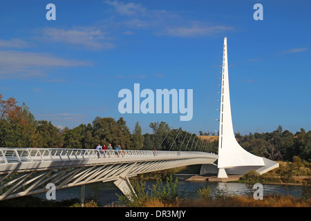 Sundial Bridge at Turtle Bay, a pedestrian and bicycle bridge over the Sacramento River in Redding, California Stock Photo