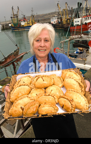 The Chough Bakery, Padstow, Cornwall, makers of genuine Cornish Pasties with owner Elaine Ead Stock Photo