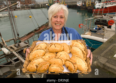 The Chough Bakery, Padstow, Cornwall, makers of genuine Cornish Pasties with owner Elaine Ead Stock Photo