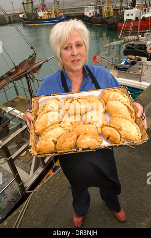 The Chough Bakery, Padstow, Cornwall, makers of genuine Cornish Pasties with owner Elaine Ead Stock Photo