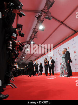 Munich, Germany. 18th Jan, 2014. Actresss Uschi Glas (2ND-R) and her husband Dieter Hermann (R) attend the 41st German Filmball in the hotel Bayerischer Hof in Munich, Germany, 18 January 2014. Photo: Tobias Hase/dpa/Alamy Live News Stock Photo