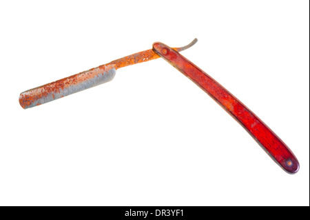 old rusty razor on a white background Stock Photo