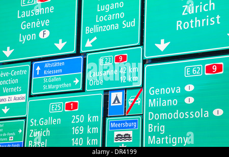 Collection of the swiss road signs Stock Photo