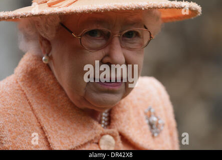 Wolferton, Norfolk, UK. 19th Jan, 2014. HM Queen Elizabeth II, attending St. Peter Church for Sunday morning service in Wolferton, Norfolk. Pic: Paul Marriott Photography/Alamy Live News Stock Photo