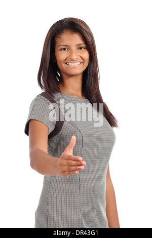 Beautiful african american businesswoman ready to handshake isolated on a white background Stock Photo