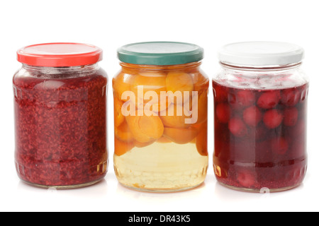 Various jams and compotes isolated on white Stock Photo