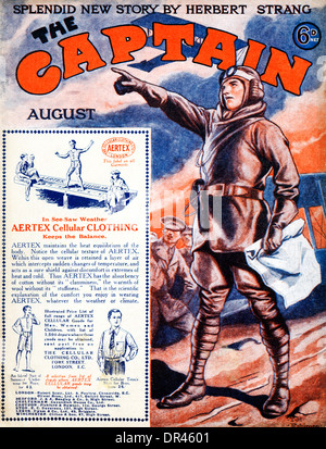 The Captain, August 1916 cover of the boys magazine with an RFC pilot pointing out the Hun in the sky Stock Photo