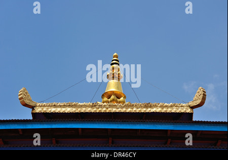 Roof detail of Ura Temple, Bumthang, Bhutan Stock Photo