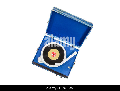 Vintage blue record player isolated with clipping path. Stock Photo