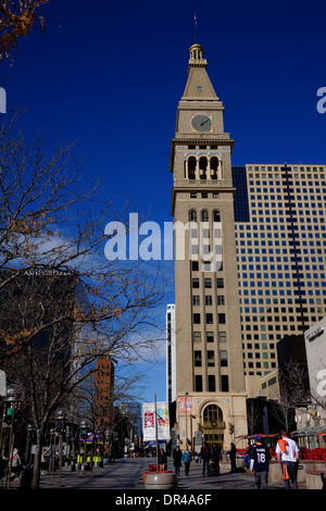 Historic Daniels and Fisher Tower on the 16th Street Mall. Denver, Colorado. Once the tallest building west of the Mississippi. Stock Photo